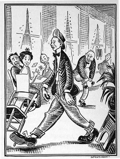 Every time he sauntered carelessly across the porch, he
 gave a correct Imitation of a troop of Cavalry going over a Wooden Bridge